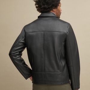 Black leather shirt collar jacket for men - Image 2