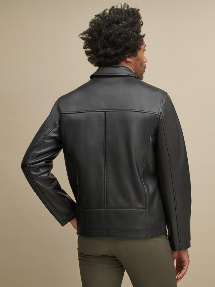 Black leather shirt collar jacket for men - Image 2