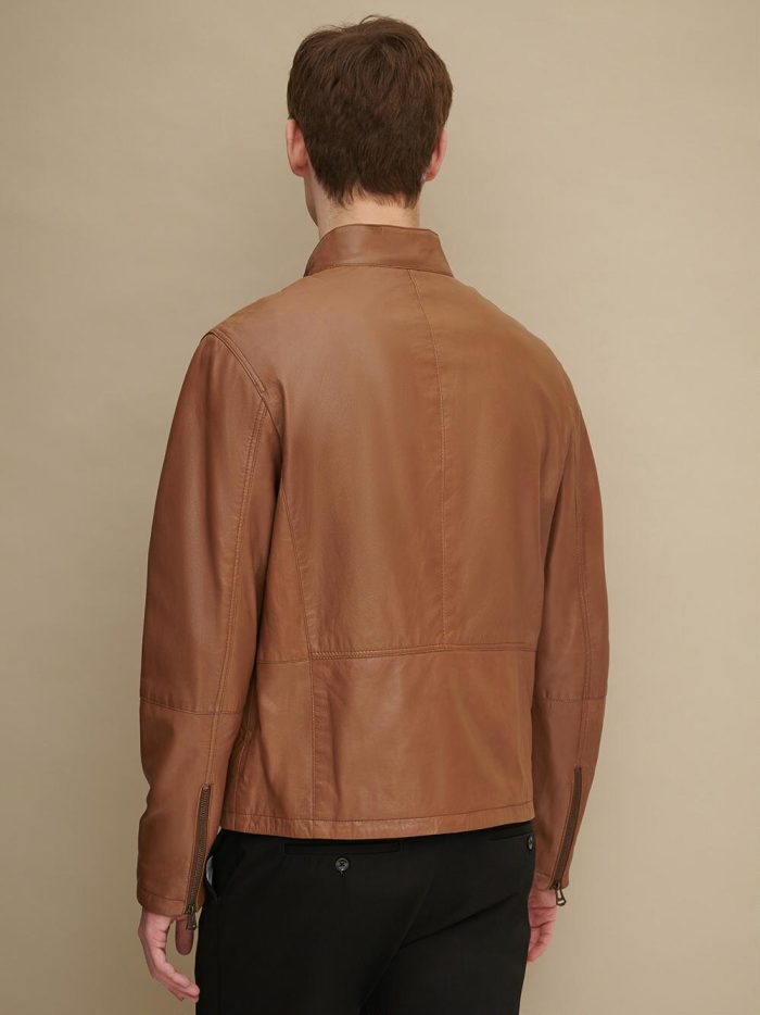 Smooth brown leather barracuda jacket for men - Image 3