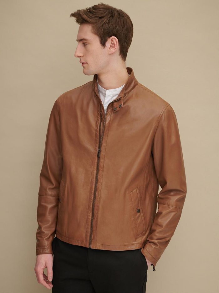 Smooth brown leather barracuda jacket for men - Image 4