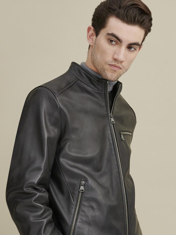Black leather jacket with zipper pockets for men - Image 4