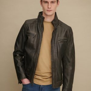 Foster black leather cycle jacket for men - Image 4