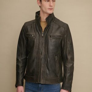Foster black leather cycle jacket for men - Image 2