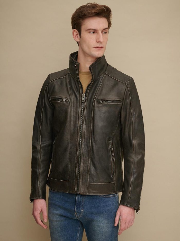 Foster black leather cycle jacket for men - Image 2