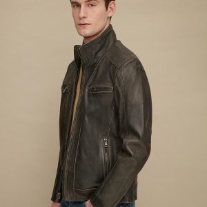 Foster black leather cycle jacket for men