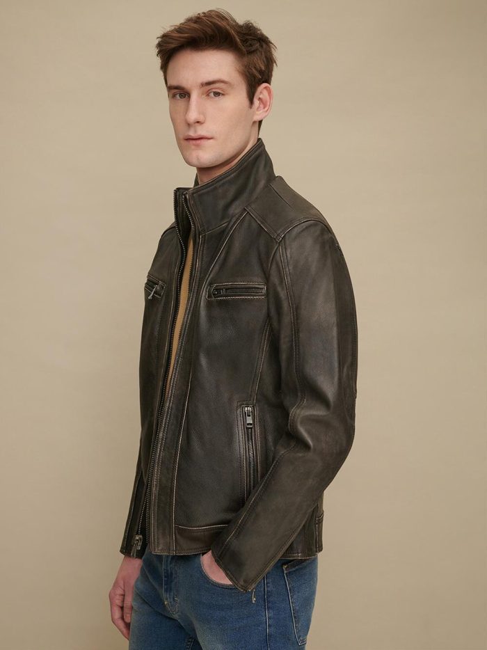 Foster black leather cycle jacket for men