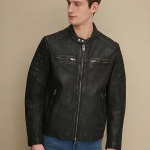 Zack black leather moto jacket for men