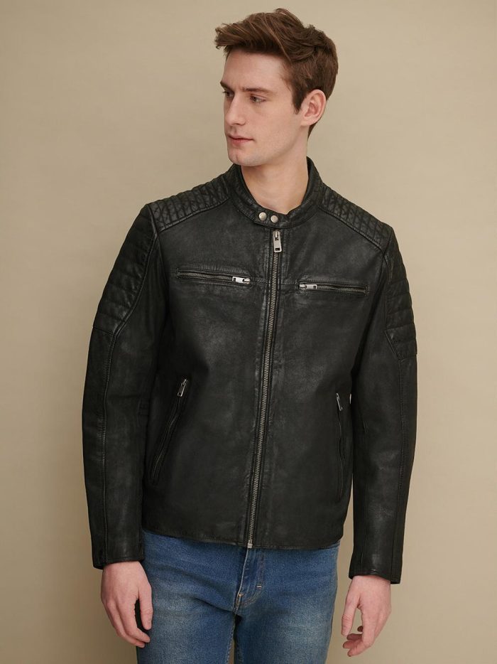 Zack black leather moto jacket for men