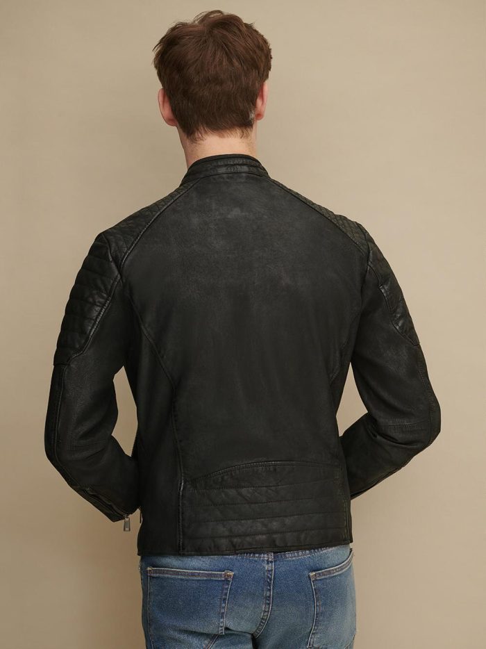 Zack black leather moto jacket for men - Image 2