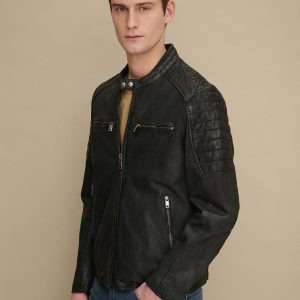 Zack black leather moto jacket for men - Image 3