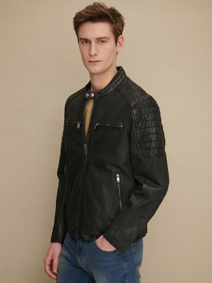 Zack black leather moto jacket for men - Image 3
