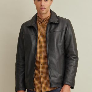 Lined black leather jacket for men - Image 2