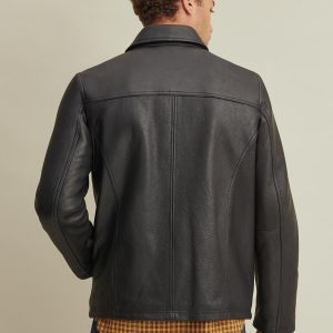 Lined black leather jacket for men - Image 3
