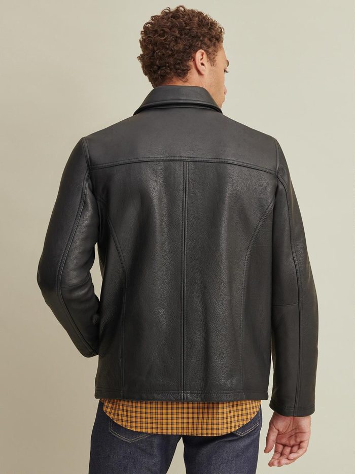 Lined black leather jacket for men - Image 3