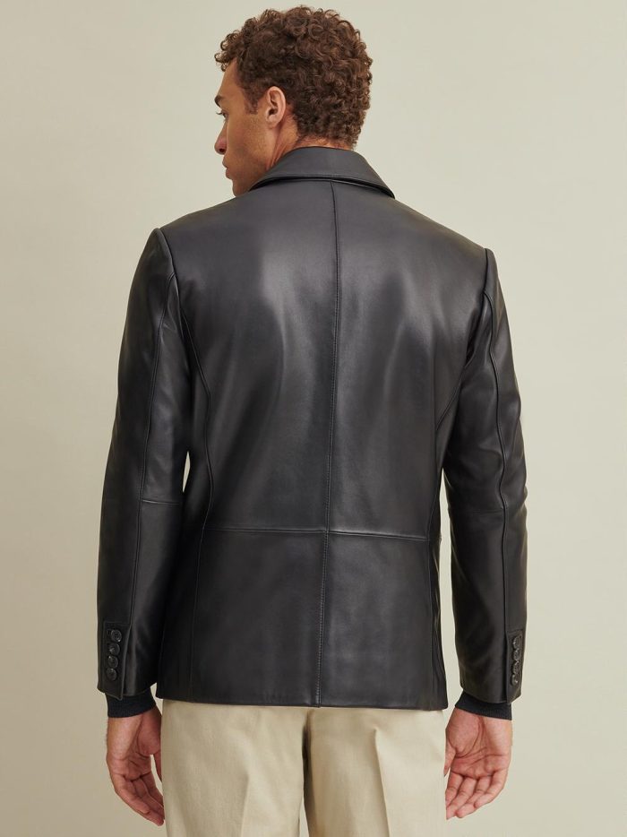 Two button black leather blazer for men - Image 2