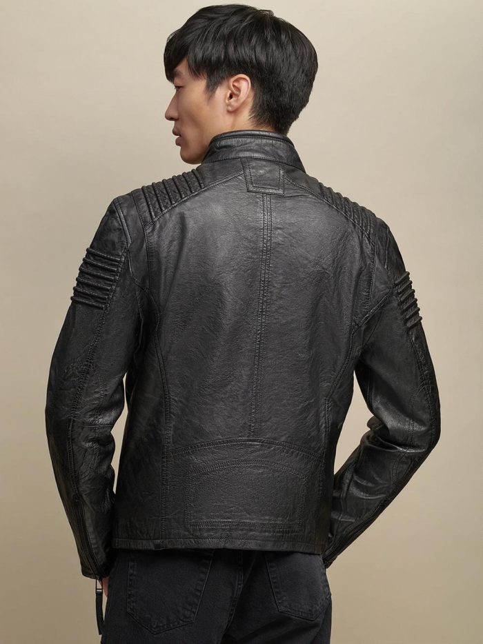 Zip up black leather jacket for men - Image 3