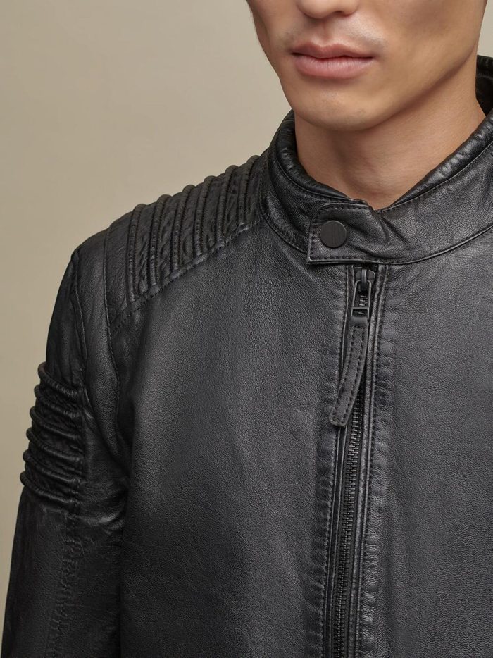Zip up black leather jacket for men - Image 4