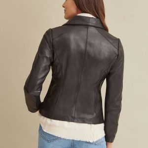 Knit detail black leather jacket for women - Image 3