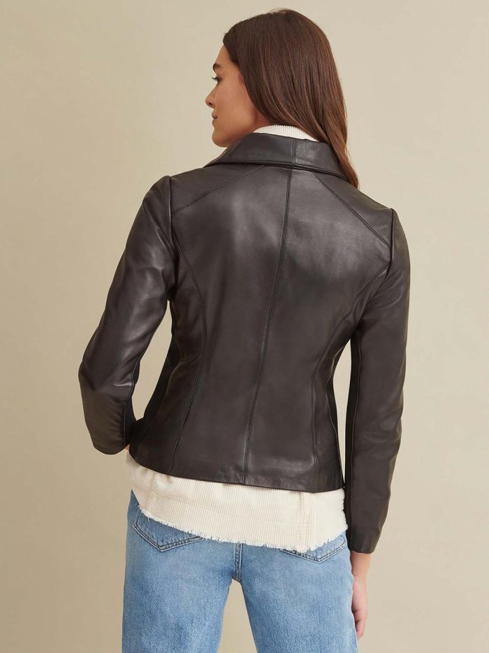 Knit detail black leather jacket for women - Image 3