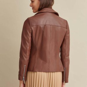 Zipper brown leather jacket for women - Image 3