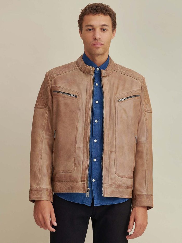 Mason quilted cognac leather jacket for men - Image 2