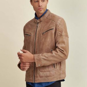 Mason quilted cognac leather jacket for men