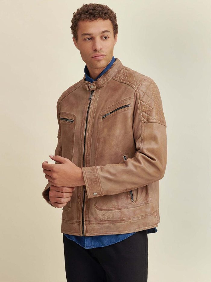 Mason quilted cognac leather jacket for men