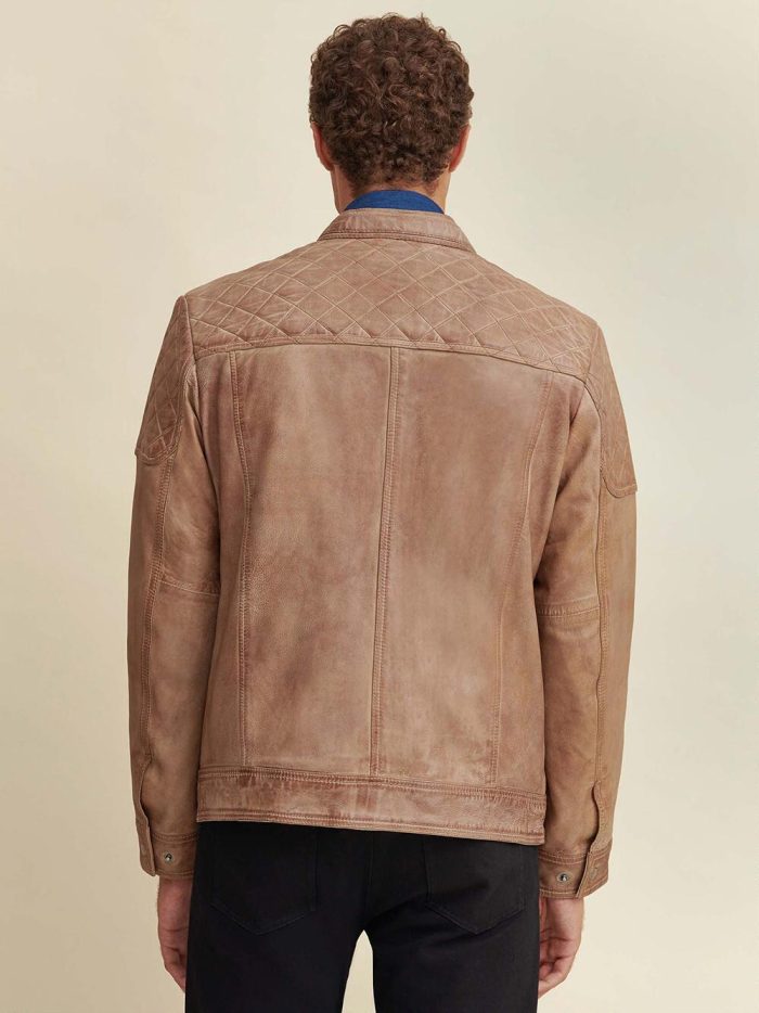 Mason quilted cognac leather jacket for men - Image 3
