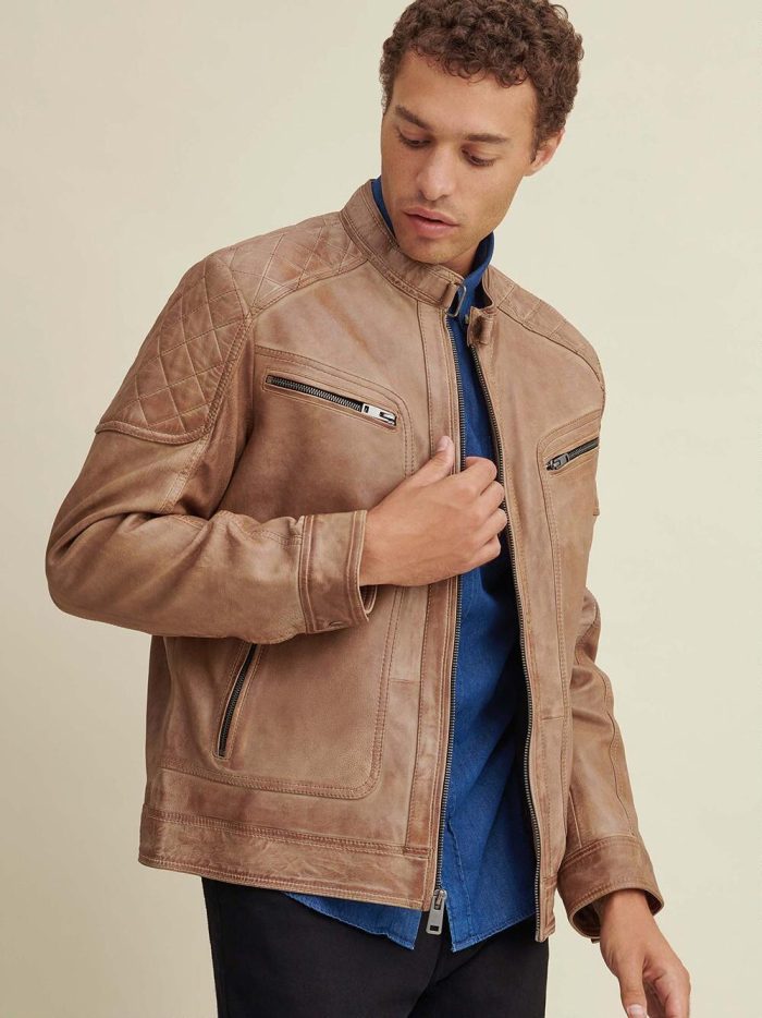 Mason quilted cognac leather jacket for men - Image 4