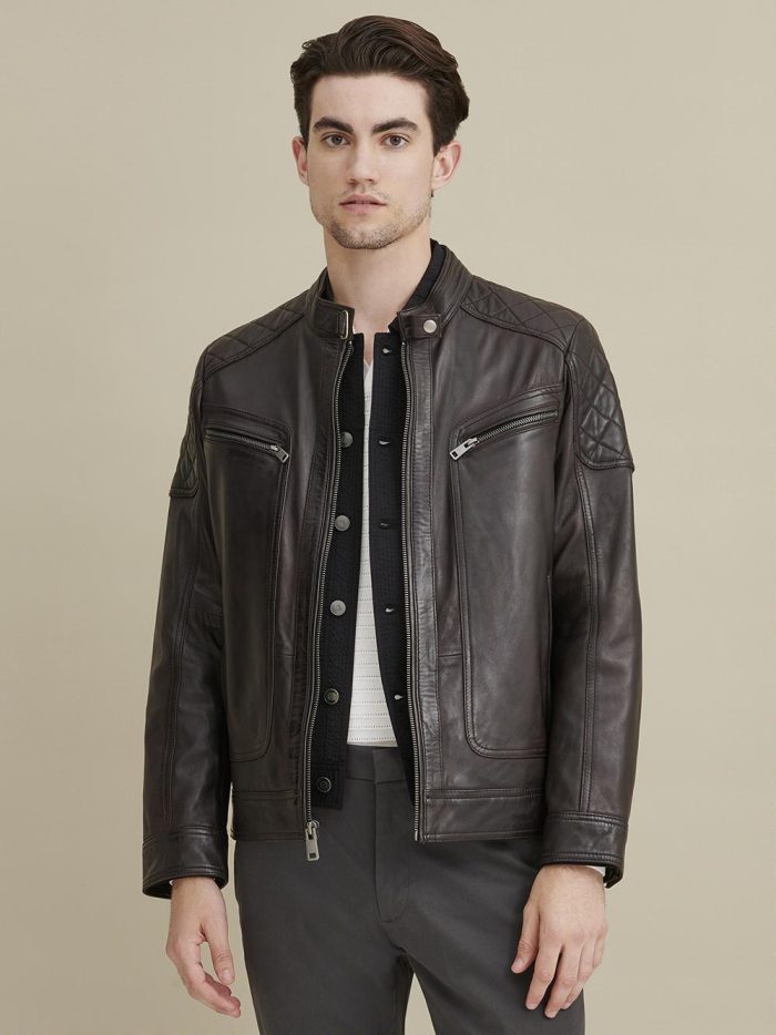 Mason quilted black leather jacket for men - Image 2