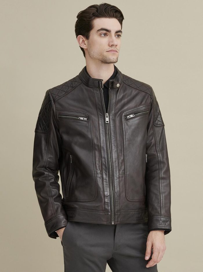Mason quilted black leather jacket for men
