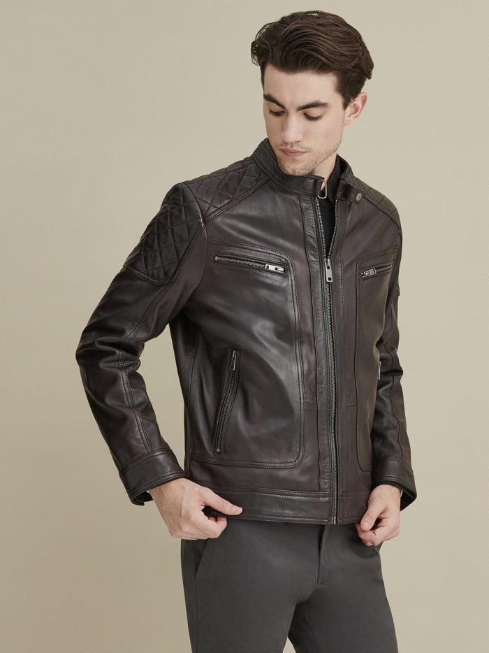 Mason quilted black leather jacket for men - Image 3