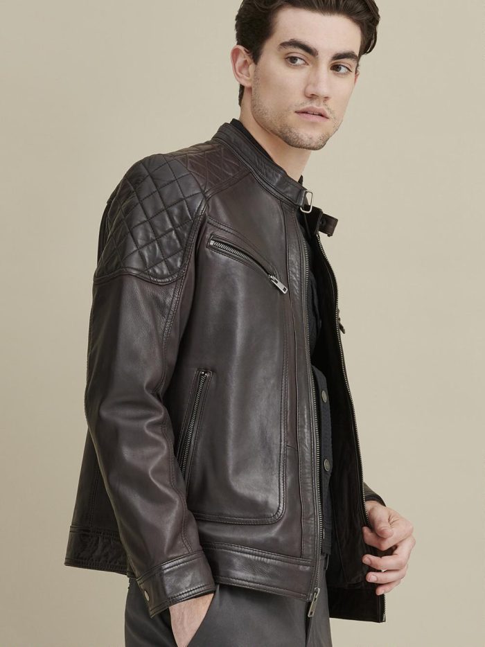 Mason quilted black leather jacket for men - Image 4