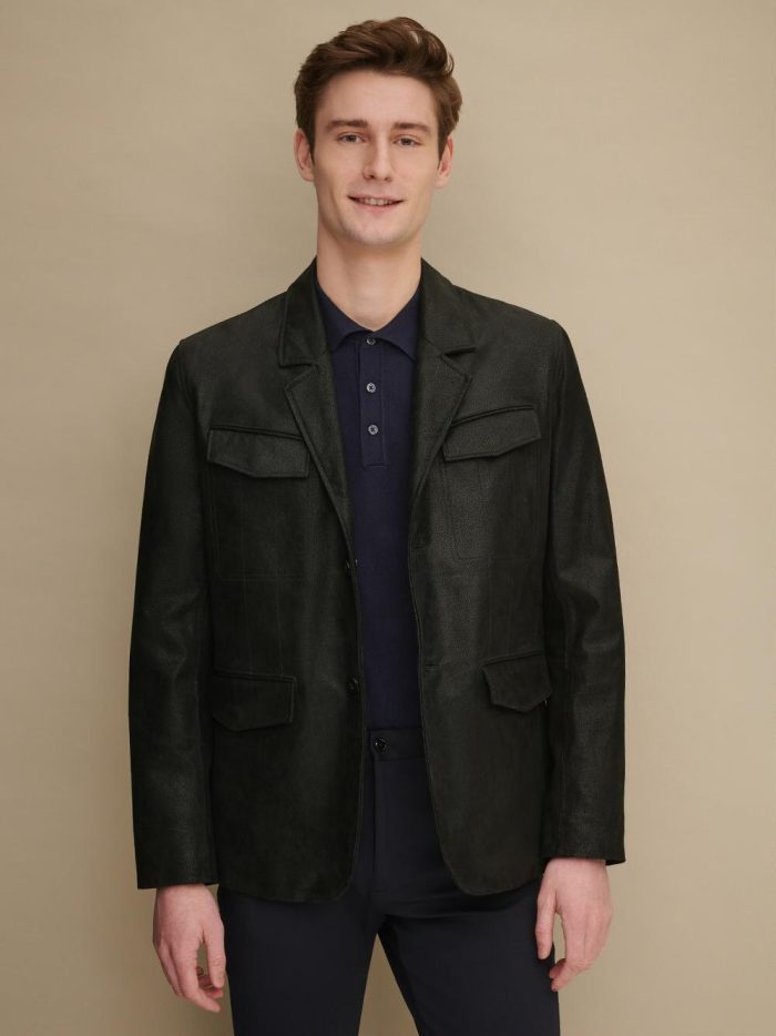 Henry black leather blazer for men - Image 2