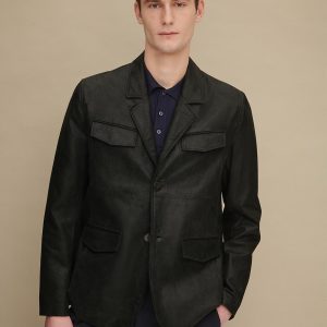 Henry black leather blazer for men