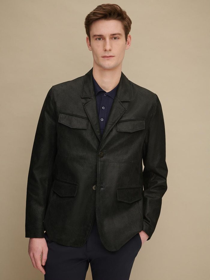 Henry black leather blazer for men