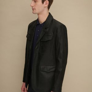 Henry black leather blazer for men - Image 4