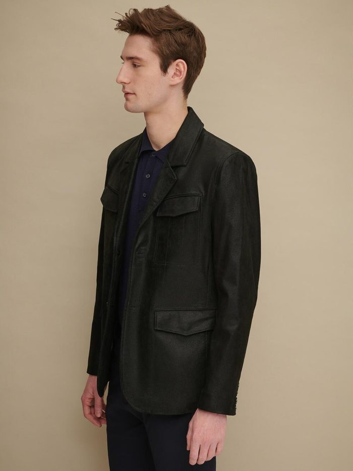 Henry black leather blazer for men - Image 4