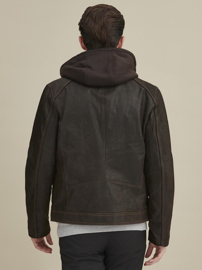 Jake hooded black leather jacket for men - Image 2