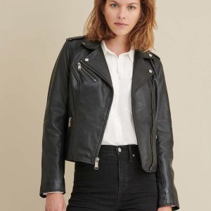 Madeline asymmetrical black leather jacket for women