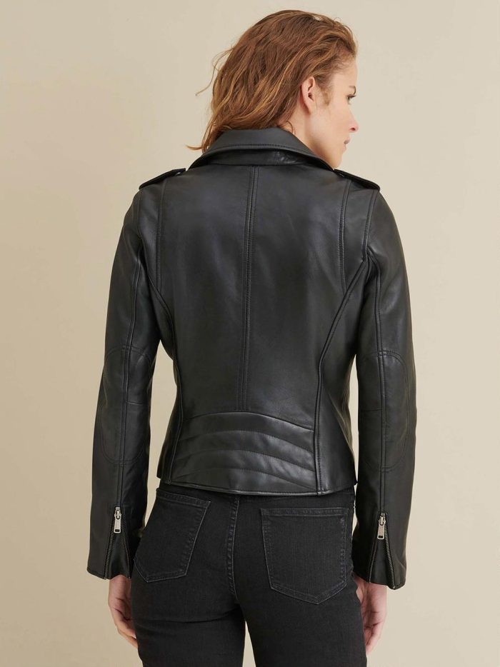 Madeline asymmetrical black leather jacket for women - Image 3