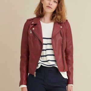 Madeline asymmetrical brown leather jacket for women