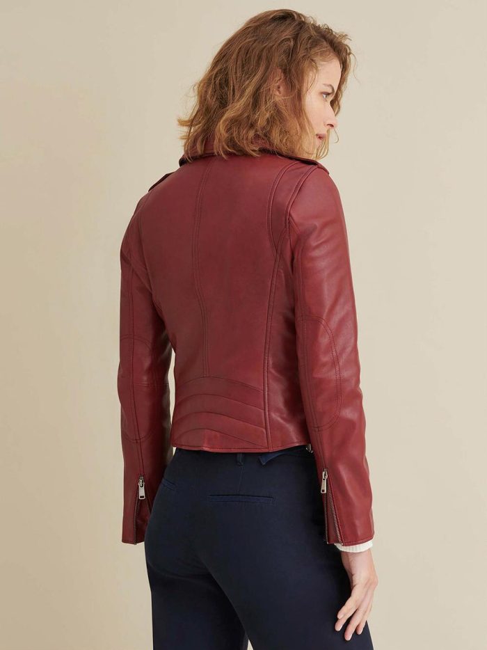 Madeline asymmetrical brown leather jacket for women - Image 3