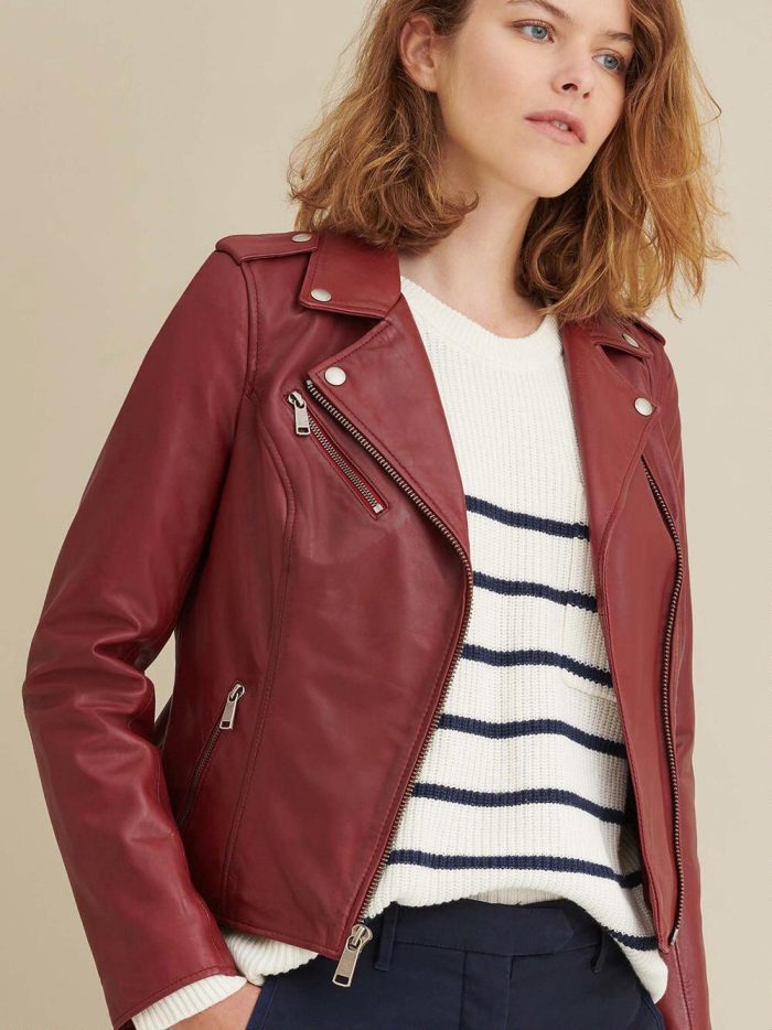 Madeline asymmetrical brown leather jacket for women - Image 4