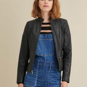 Caitlin scuba black leather jacket for women
