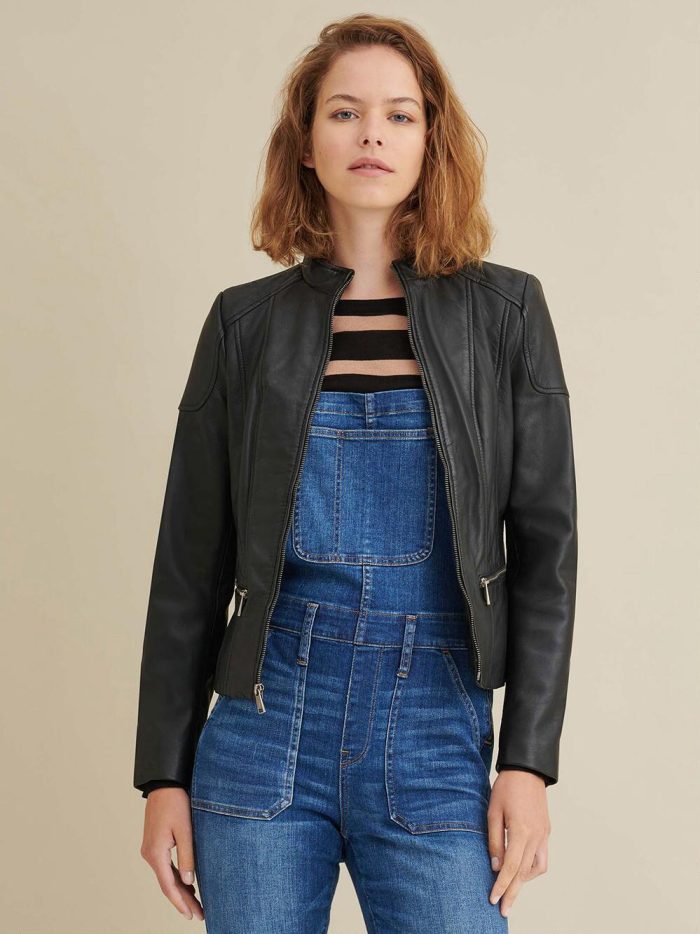 Caitlin scuba black leather jacket for women
