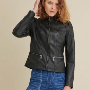 Caitlin scuba black leather jacket for women - Image 2