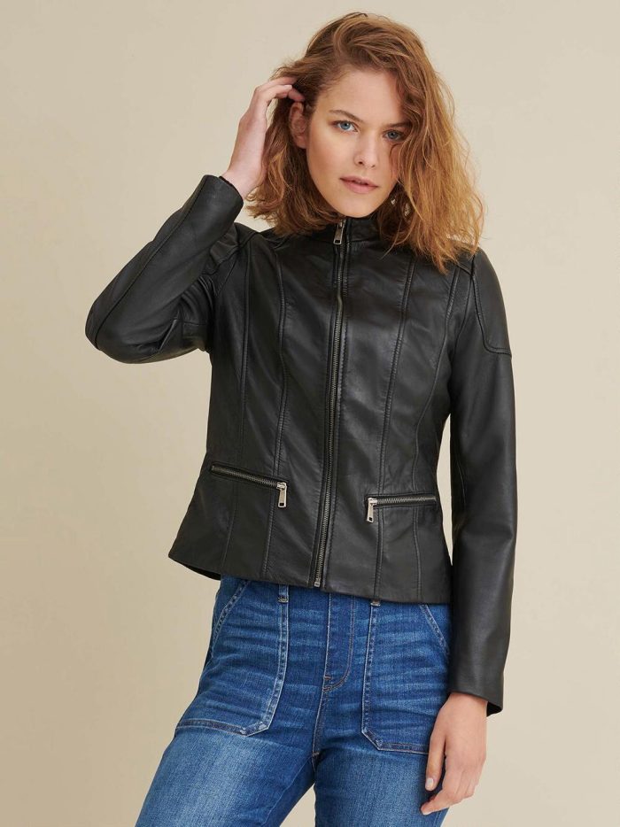 Caitlin scuba black leather jacket for women - Image 2