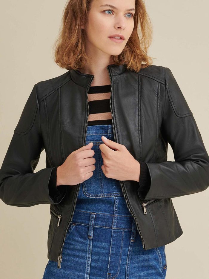 Caitlin scuba black leather jacket for women - Image 3