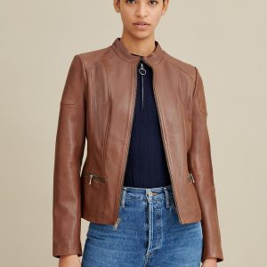 Caitlin scuba brown leather jacket for women - Image 2